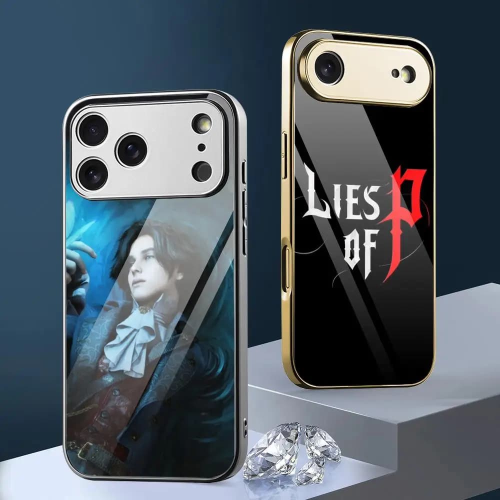 Custodia per iPhone Game L-Lies Of P per iPhone 17 16 15 14 13 12 Pro Max Plus, con paraurti in metallo galvanizzato e retro in vetro sottile