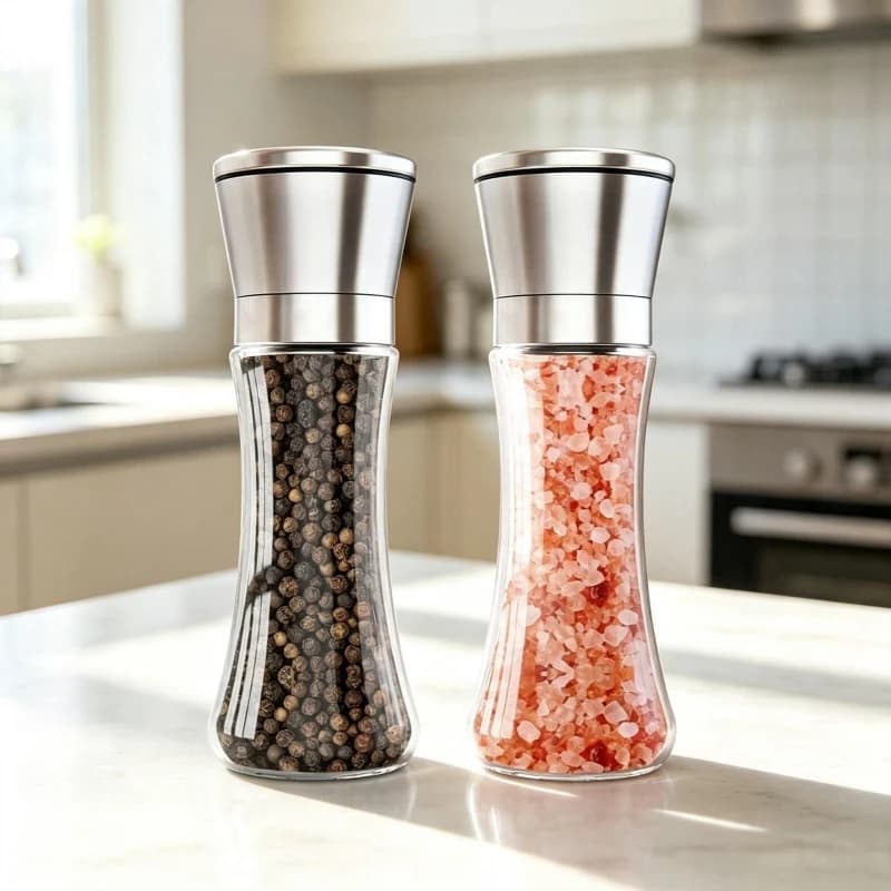 Salt Pepper Grinder Set Steel Glass Adjustable Ceramic Manual Mill For Kitchen Restaurant Cooking Fine Coarse Durable Spice Mill