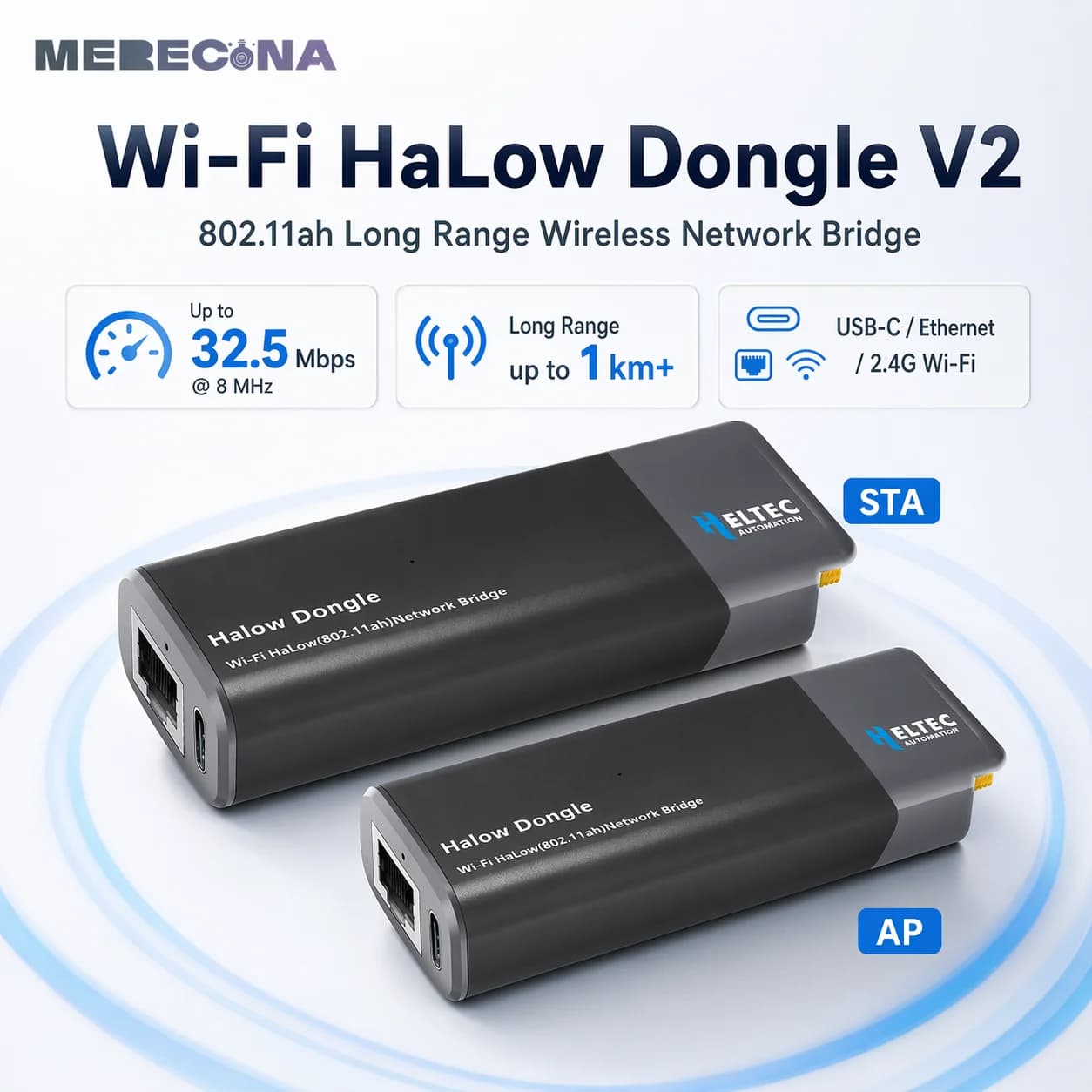 Dongle Wi-Fi HaLow Heltec Network Bridge Plug-and-Play USB Tipo C, Lungo Raggio di Trasmissione, AP STA MT7628, Basso Consumo Energetico