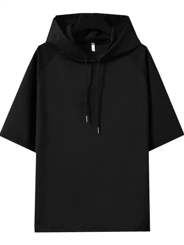 Summer Men's Loose Fit Hoodie T-Shirt Half Sleeve Trendy Brand Cotton Sweatshirt Cool Feeling Print round Neck Top