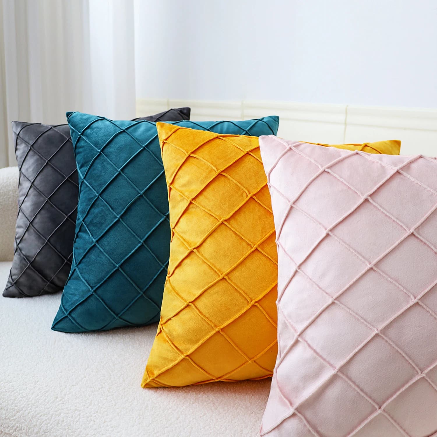 Fodera per cuscino geometrica in velluto, cuscini decorativi per soggiorno, decorazioni per la casa, misto poliestere, 45x45 cm
