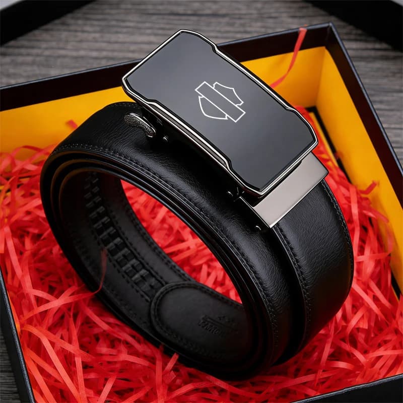 Men's PU Leather Waist Strap Black Male Automatic Buckle Jeans Belts for Harley Davidson Electra Glide Ultra Classic PA1250