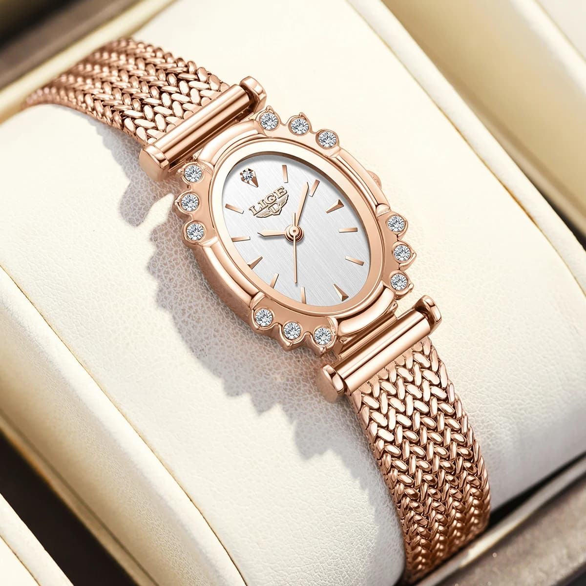 LIGE Elegant Women's Quartz Wrist Watch Casual Women's Oval Wrist Watch Ultra Thin Waterproof