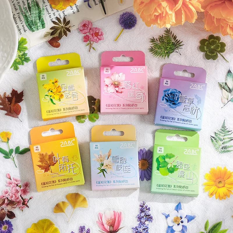 Journamm 50 pcs/box Plant Scrapbooking Adhesives Supply FAI DA TE CUT Decor Official Brushing PET Aesth Chancellery Collage Natural Stickers