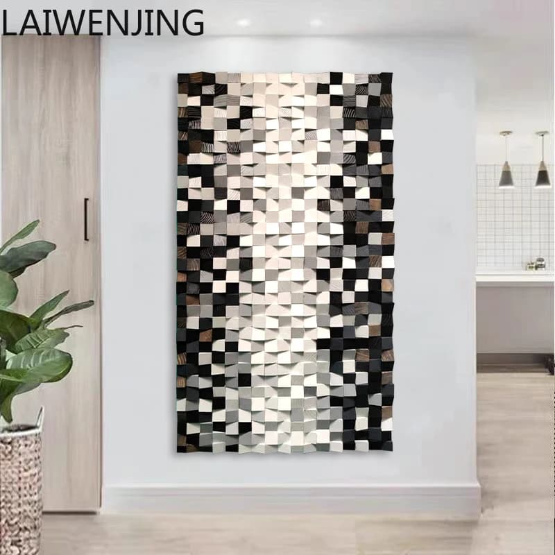MJY Ingresso Pittura decorativa a blocchi di legno fatta a mano con sfondo in rilievo di fascia alta