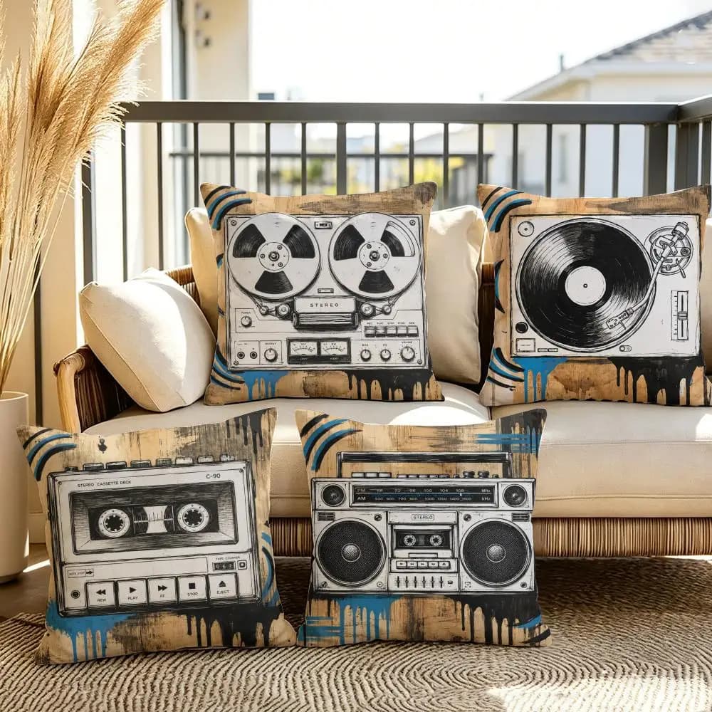 Retro Audio Classics Cushion Cover Soft Plush Throw Pillow Cover Double-Sided Decorative Cushion Case Sofa Bedroom Home Decor