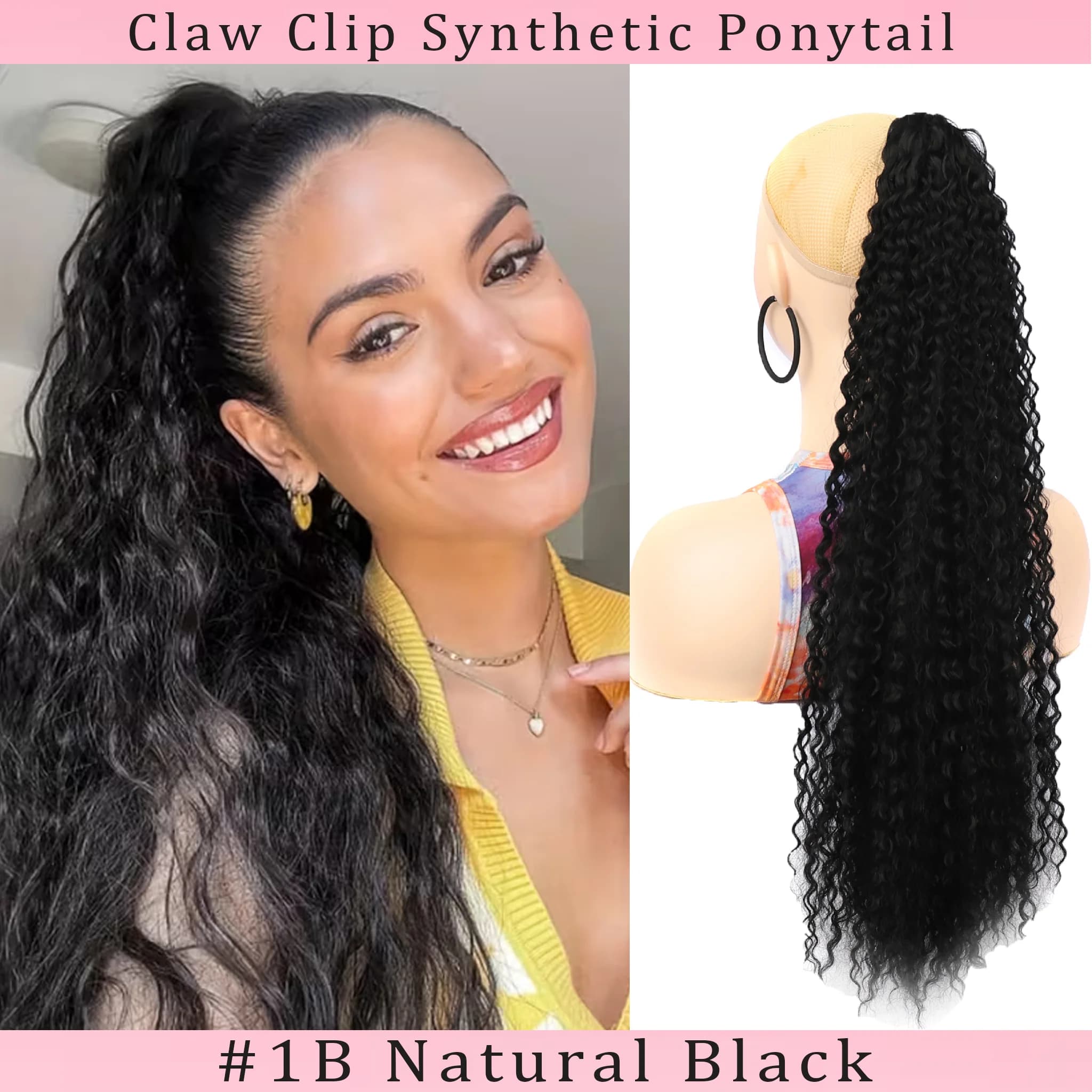 Claw Clip Synthetic Ponytail Hair Extension Curly Wavy Ponytail Hairpiece Clip-In Ponytail Hair Extension for Daily Use