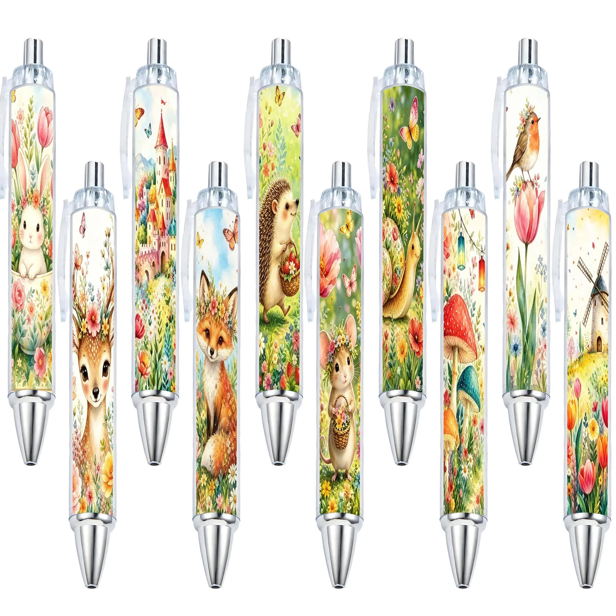 10pcs Watercolor Forest Fairy Tale Small Animal Theme Press Neutral Pen School Season Student Writing Pen Gift Pen