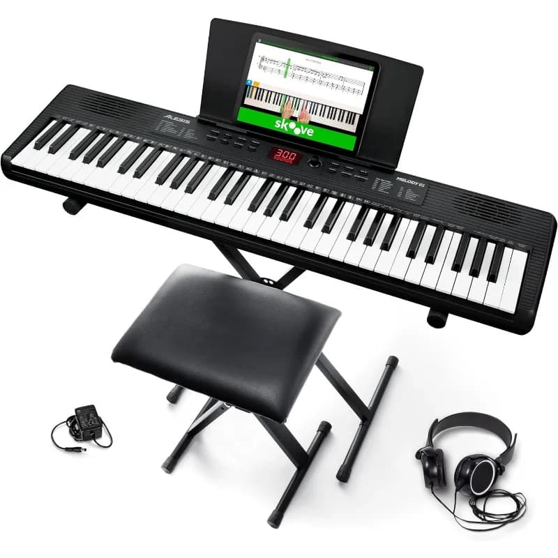 Tastiera Alesis Melody 61 MK4 per Principianti con 61 Tasti, Altoparlanti, Supporto, Panchetta, Cuffie, Supporto per Tablet/Partiture