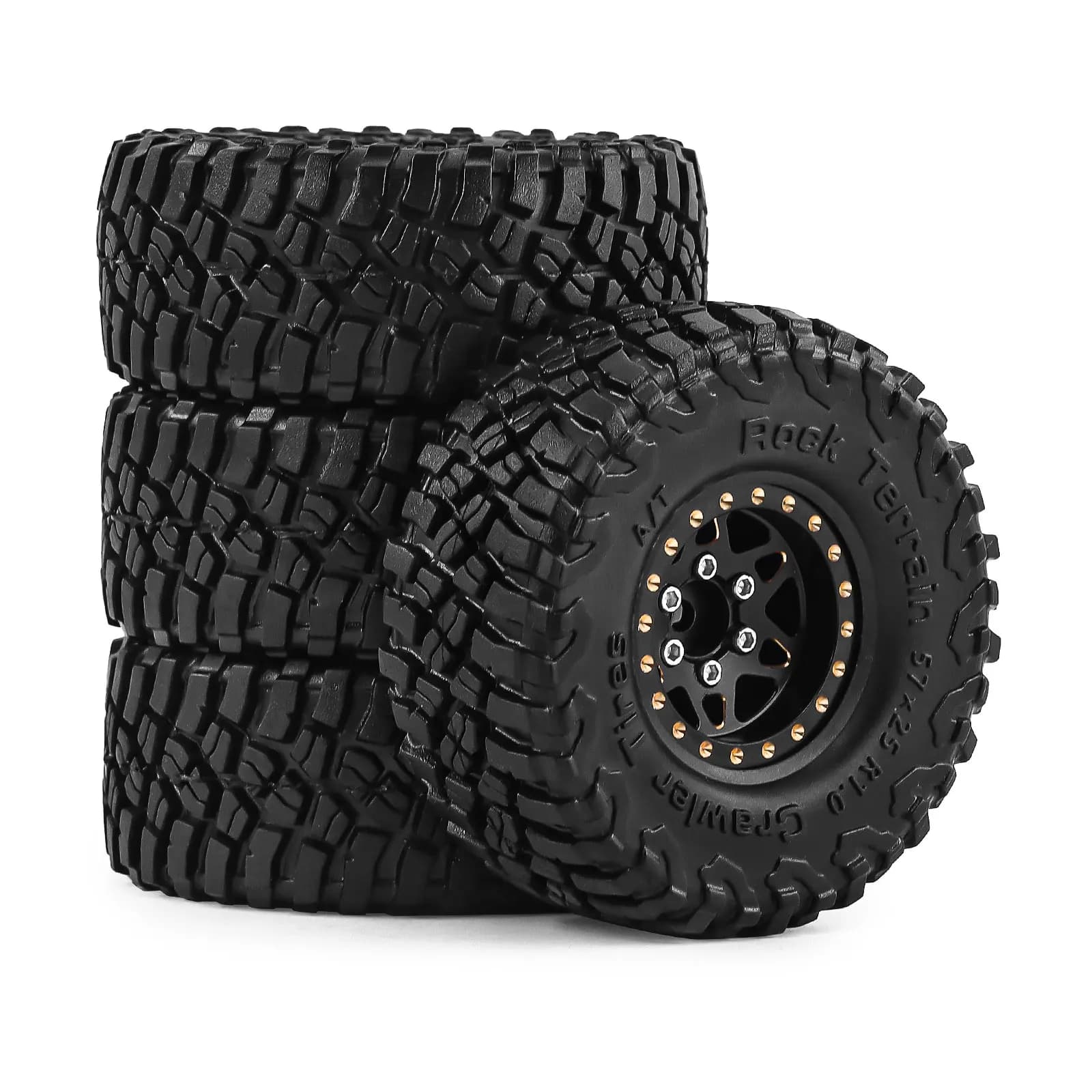 Wheels and Pneumatics in 1.0 Inch Brass, 4 Pieces, for TRX4M SCX24 FCX24, Crawler in Ladder 1/18 1/24, Upgrade Parts for Heavy Performance