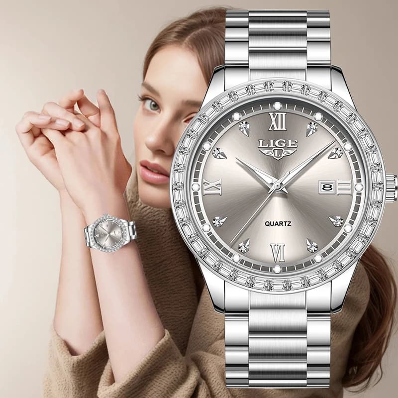 LIGE 2026 Quartz Watch, Women's Luxury Watch with Luminous Calendar, Stainless Steel Strap, Waterproof, Elegant Men's Watch