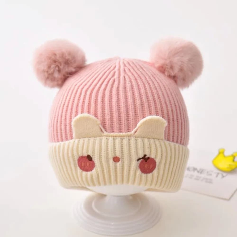 New Cute Double Pompom Beanie Bonnet Windproof Warm Pullover Hat Thicken Cold Proof Ear Protection Cap Winter