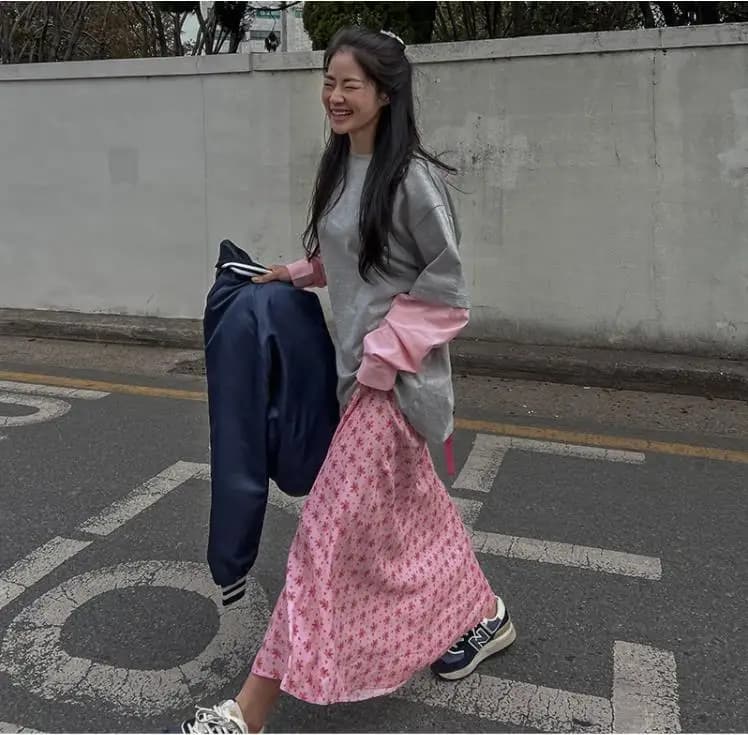 Floral Print Halter Neck Long Dress Women's Retro Elastic Waist Slimming Skirt Pink Anti-Aging Large Swing A-Line Skirt