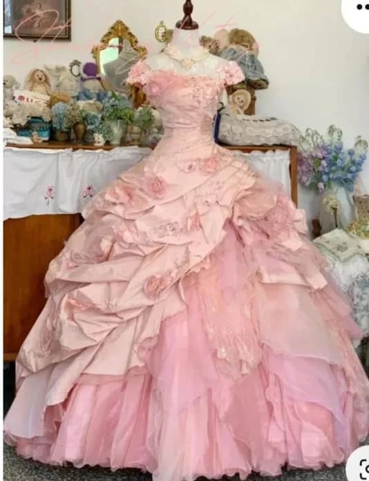 EVLAST Customized Princess Pink Quinnceanera Dress Ball Gown 3D Floral Applique Beaded Corset Sweet 16 Vestidos De 15 Anos SQ536