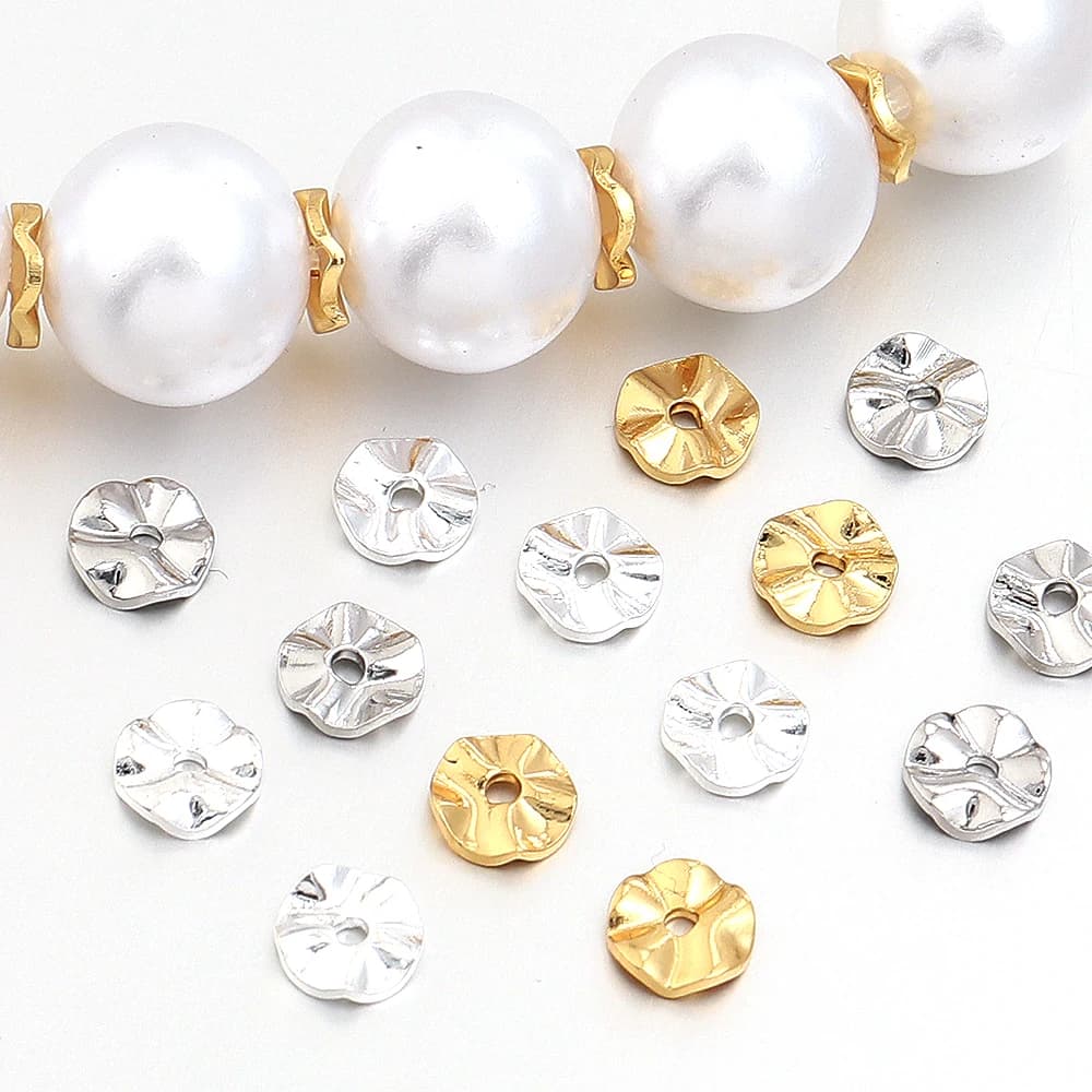 20pcs 6mm 18K Gold Plated Copper Round Flat Wave Spacer Beads Loose Beads For Jewelry Making DIY Bracelet Necklace Accessories