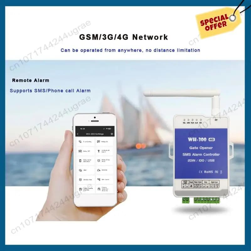 -A15I 4G GSM WH-300-AU Gate Door Opener Relay Switch Remote Controller Supports Remote Wireless Alarm With APP Control