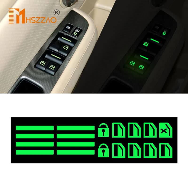 Luminous Car Door Window Lift Button Sticker For Nissan Note Micra K12 Qashqai J10 J11 Juke Teana Leaf Kicks Terrano X-Trail