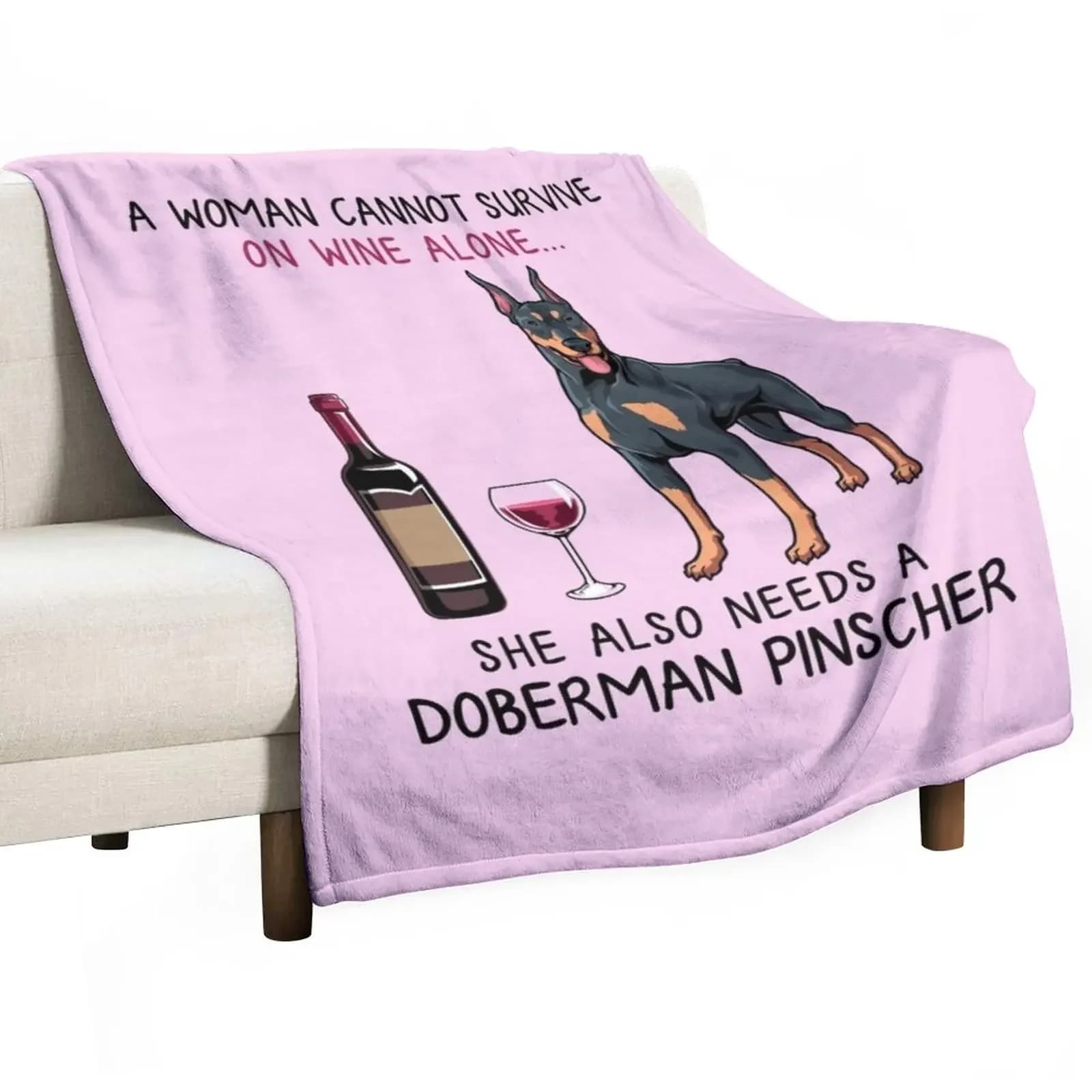 Doberman Pinscher and wine Funny dog Throw coperta in tessuto di flanella coperta singola coperta di lusso