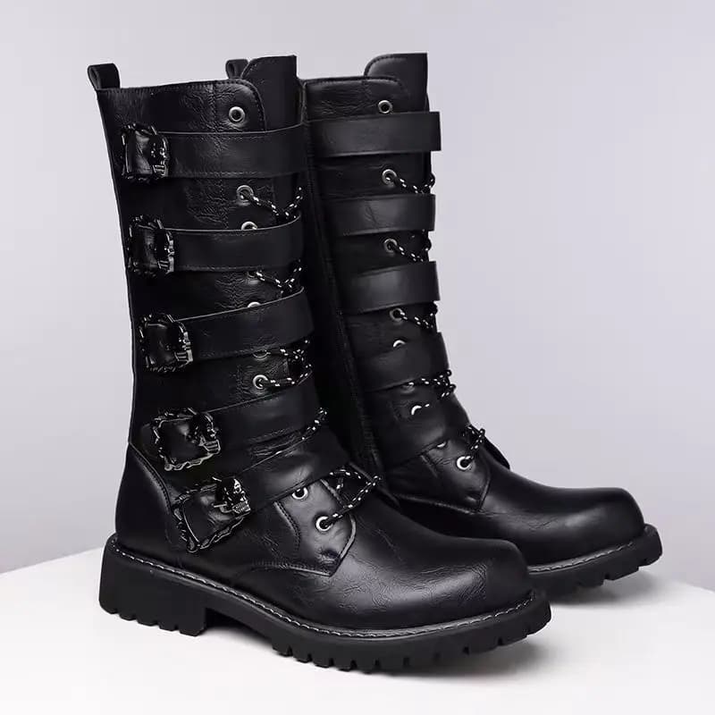 uomo moda di lusso cosplay punk stivali da cavaliere alti scarpe firmate di marca cowboy stivale in vera pelle piattaforma fresca moto bota