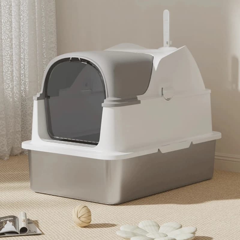 Lettiera per gatti in acciaio inossidabile Dimensioni Jumbo Anti-Scatter Toilette per gatti Completamente chiusa Vassoio per lettiera per gattini Coperchio di sollevamento Design Padelle per gatti