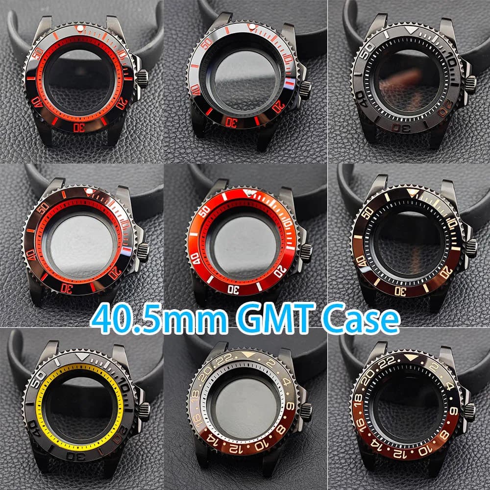 Cassa per Orologio GMT in Acciaio Inossidabile da 40,5mm, Nera, con Vetro Zaffiro e Anello Sigillante, Impermeabile, Compatibile con Movimento NH34 NH35 NH36, Cinturino da 20mm