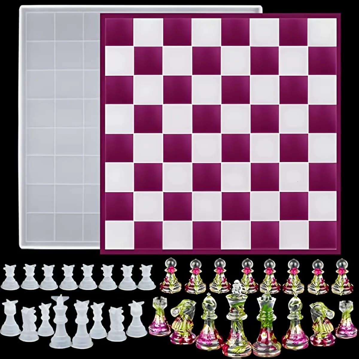 Large-Scale 12-inch XL Chess Mold Suitable for Resin Board Game Production - Full-Size 3D Silicone Chess Piece & Board Molds, Epoxy Resin Compatible for DIY Crafts, Tabletop Games, Tournaments, Hobbyists