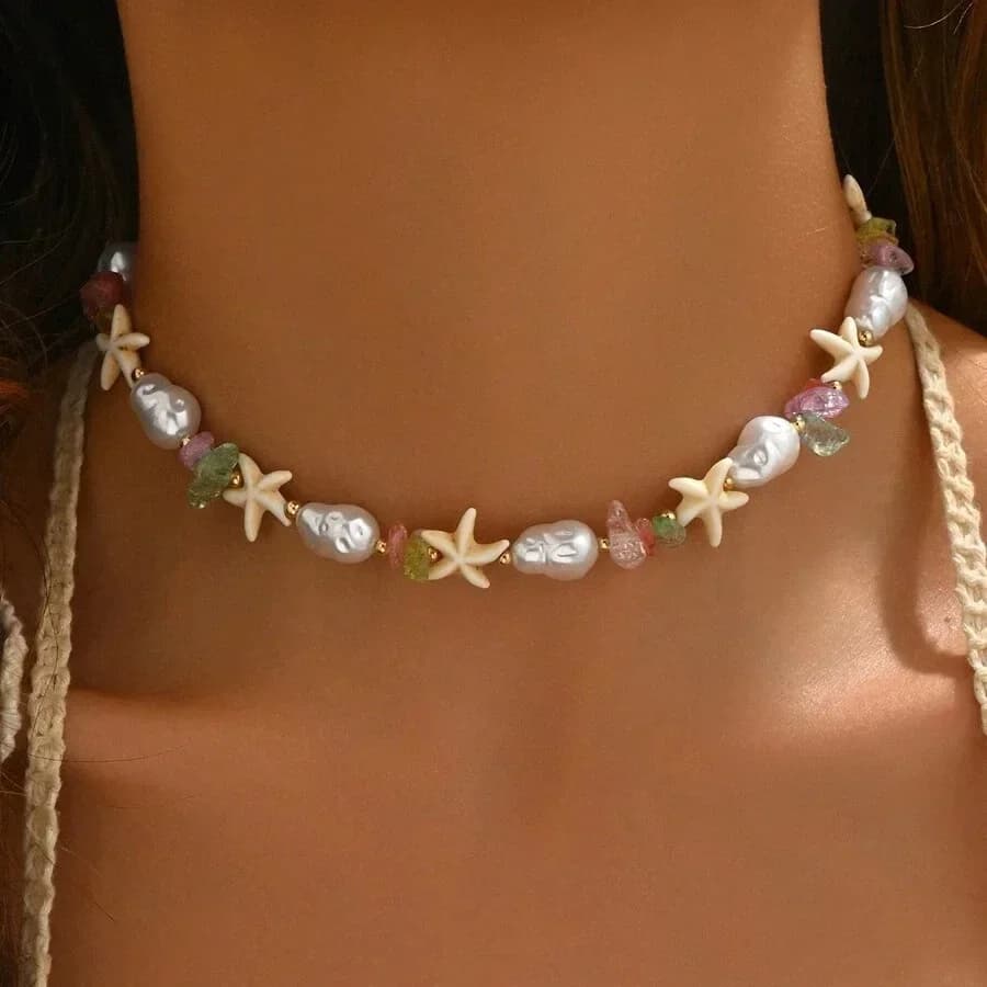 Fashionable Natural Seashell Beaded Necklace Shell Pendant Ocean Inspired Jewelry Choker Suitable For Women Summer Beach Party