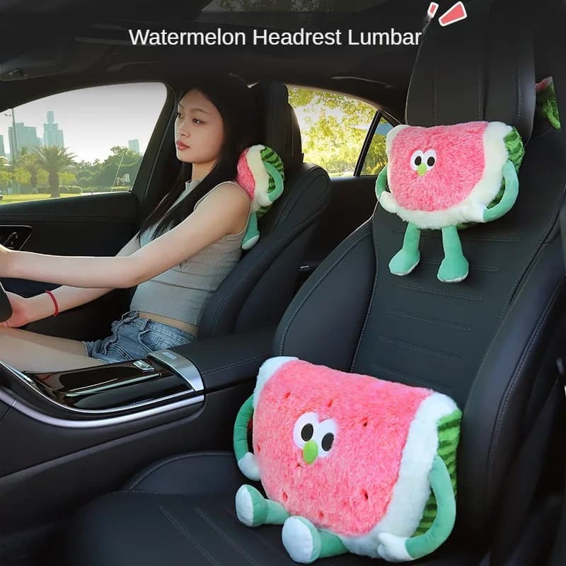 1 pz cuscino per auto cartoni animati creativo anguria poggiatesta per auto protezione per il collo supporto lombare per auto carino supporto per borsa in tessuto cuscino in vita