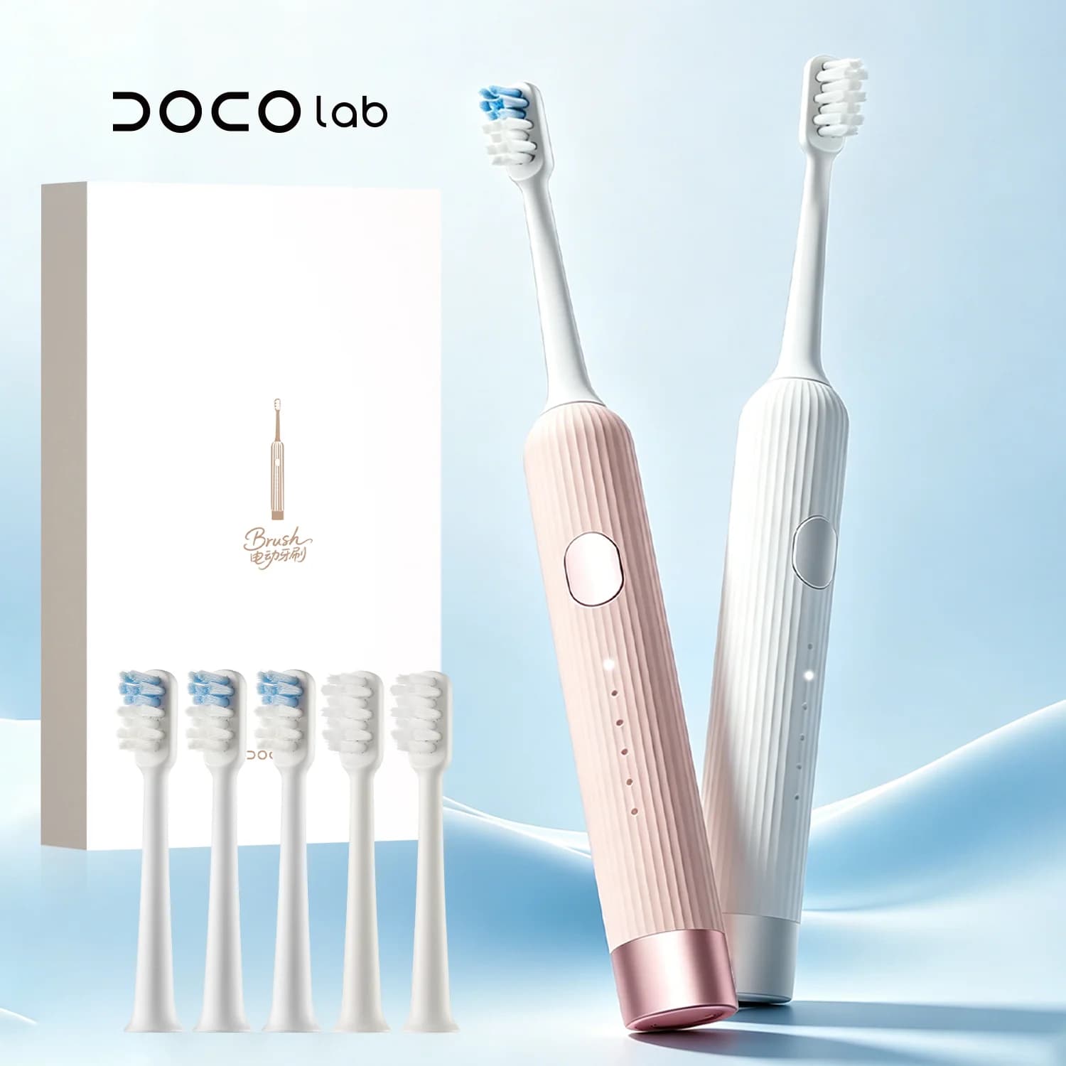 DOCO LAB Electric Spazzolino in Onde con Vibrazione Oscillante, Spazzolino Sonico per Adult, Rechargeable USB-C, Intelligent with 6 Modes, Long Battery Life and 5 Heads