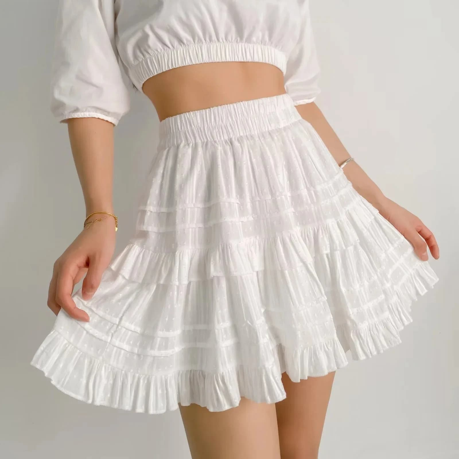 Gonna mezza lunghezza lanuginosa bianca stile balletto gonna torta a trapezio sottile a vita alta dolce stile corto estivo 2024 da donna C491