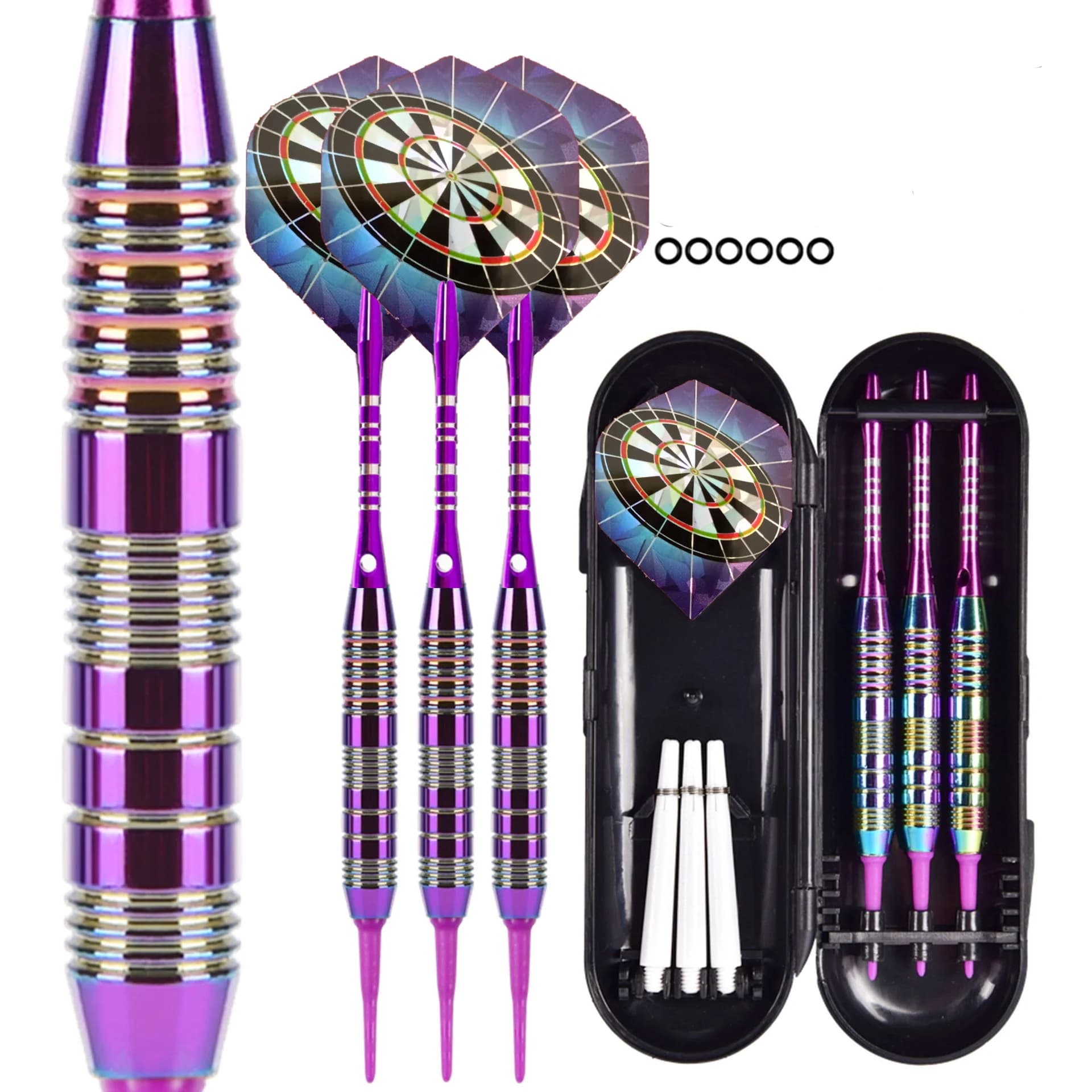 3Pcs Professional Soft Tip Darts Set 21g Rainbow Barrel Darts with Plastic Shaft Storage Case for Electronic Dartboard