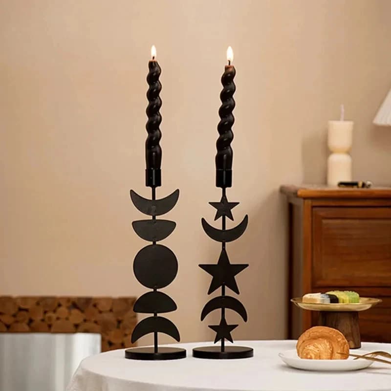 Nordic Sun, Moon & Stars Candlestick – DIY Ironwork Candle Holder for Romantic Tabletop, Indoor Home Decor and Desktop Ornament