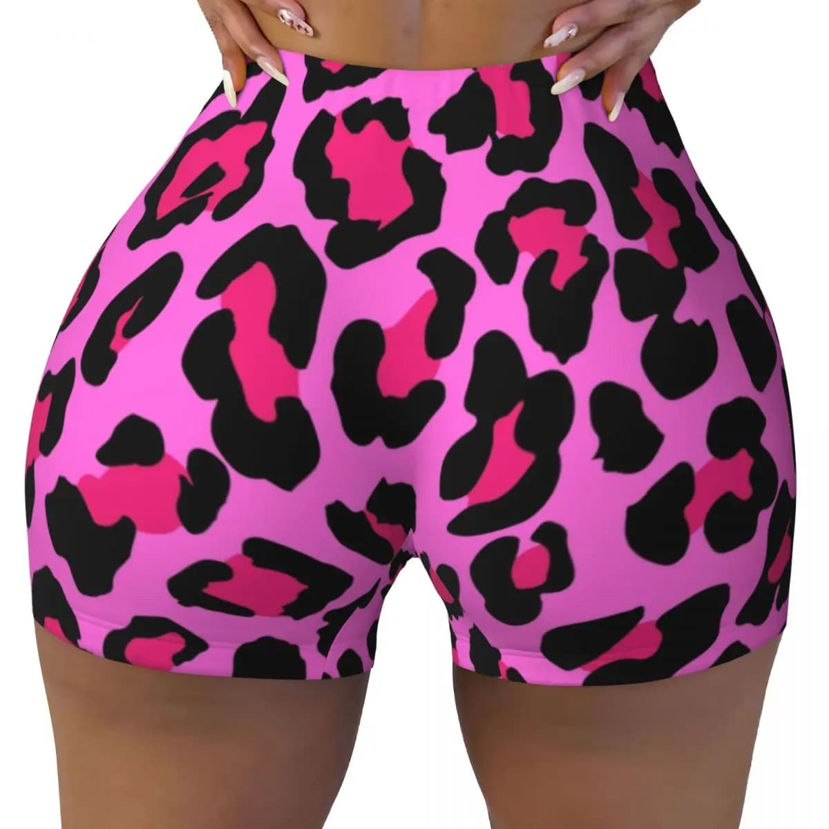 Gym shorts for hot pink volleyball bikers with custom leopard fur texture for yoga shorts for women athletic training