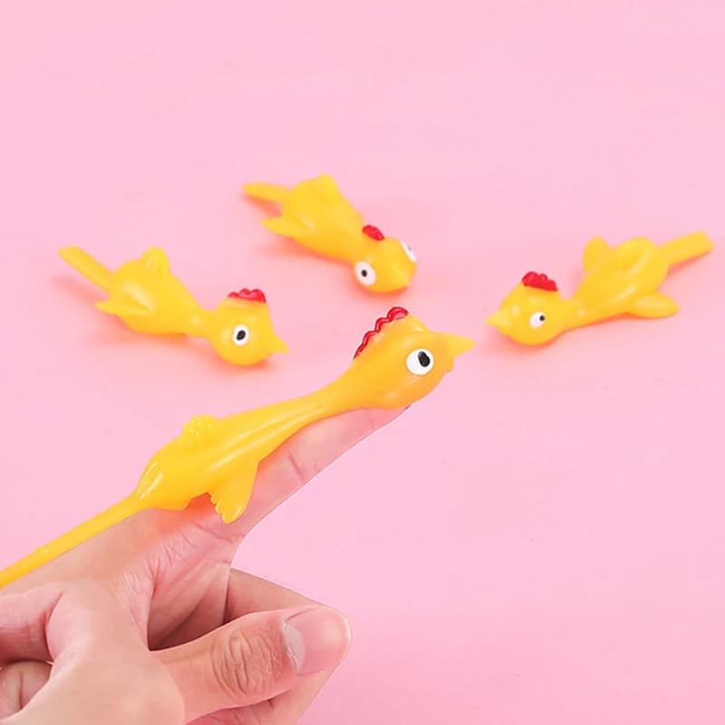 10/20/50pcs Catapulted Expulsion Chicken Light Rubber Toys Finger Scherzo Toy Sticky Flyer Decompression Toy Birthday Bomber