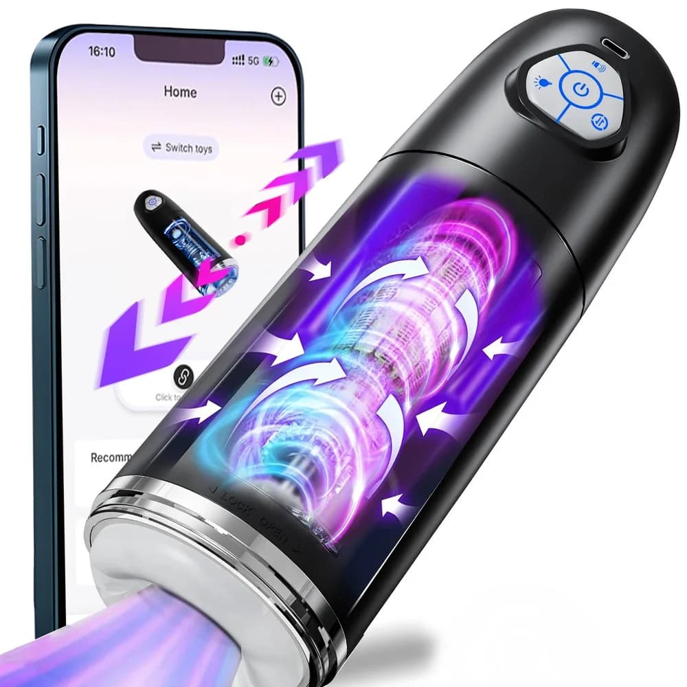 APP Tazza di masturbazione maschile Cintura rotante automatica 10 Push rotante a mani libere Pompa elettrica per pene Visione Giocattolo del sesso Macchina del sesso maschile 18+