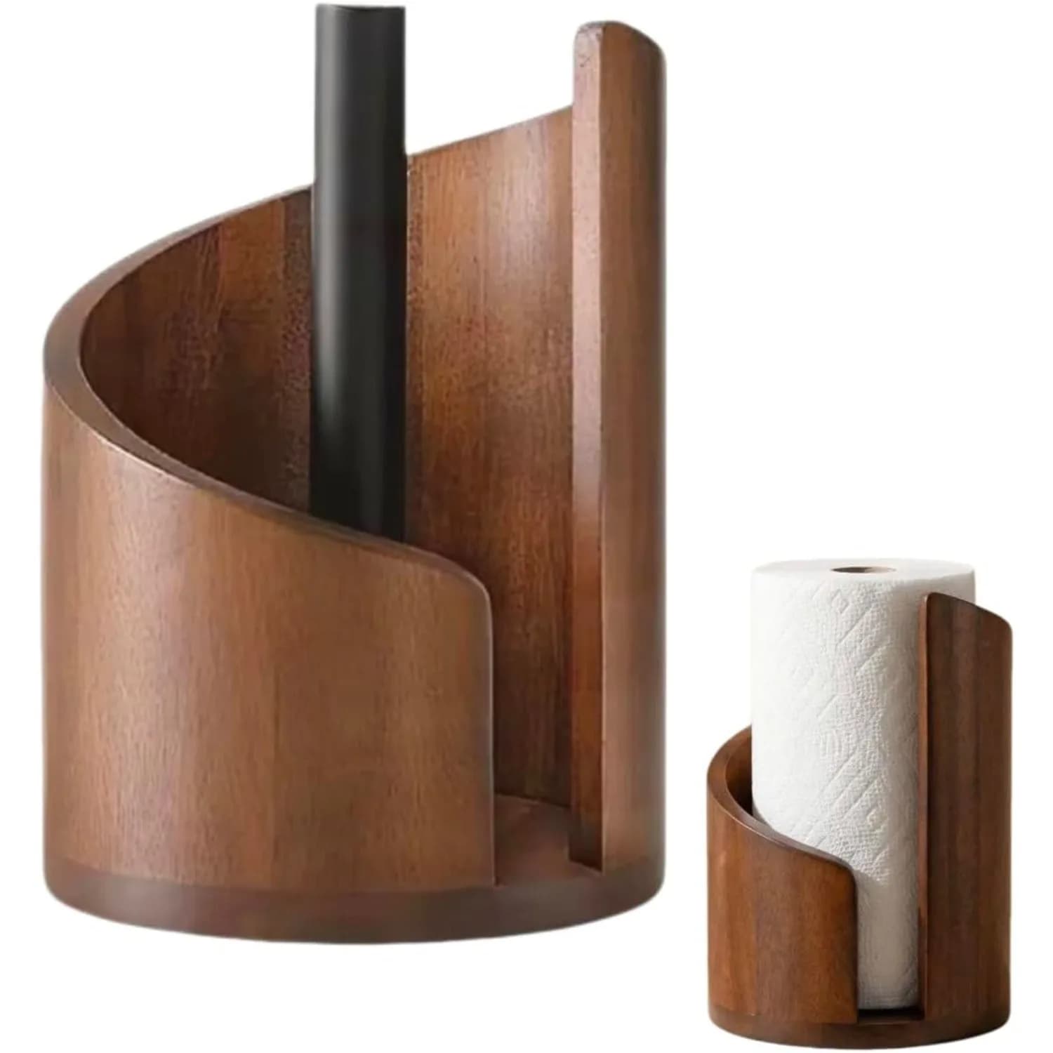 Natural wood kitchen dish, round dispenser for rolls, space saving for home, office and bathroom