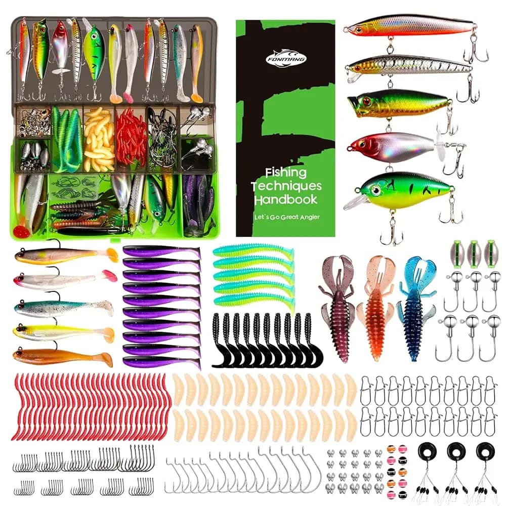Kit di esche da pesca 2026 - Nuovo kit di esche per Bass e Trota, Scatola porta attrezzi con accessori inclusi, Esche artificiali, Swimbait, Minnow, Softbait