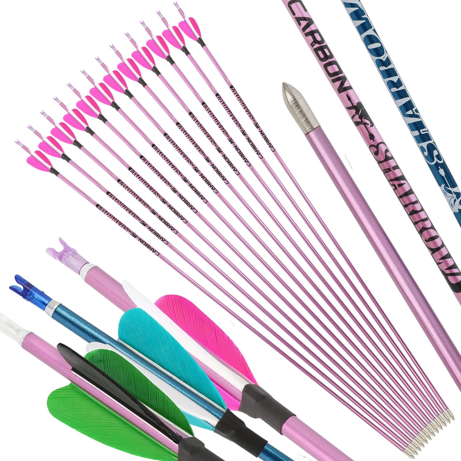 6/12 pezzi freccia in carbonio puro 32 pollici ID4.2mm colonna vertebrale 400-1000 tiro con l'arco 80/100 grani punta di freccia fissa per arco ricurvo caccia tiro
