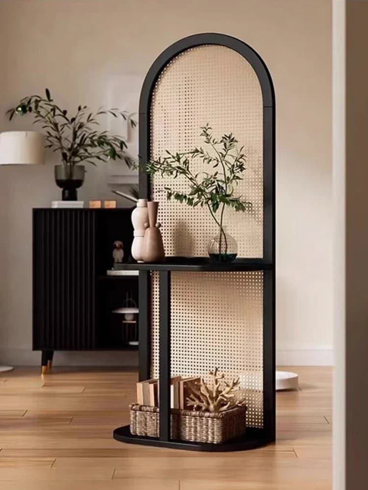 vendita calda Soggiorno con divisorio per schermo in rattan in legno massello per bloccare l'ingresso nella semplice mensola d'ingresso della camera da letto