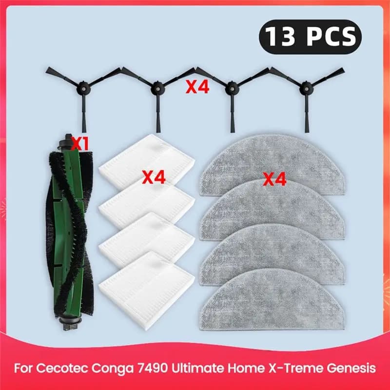 ABWZ - Ricambi per Cecotec Conga 7490 Ultimate Home X-Treme Genesis: Filtro, Spazzola Principale, Spazzola Laterale, Panno per Mop, Accessori
