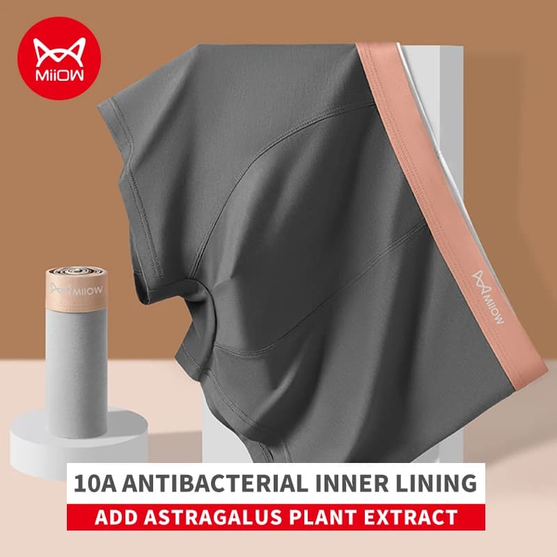 MiiOW 3 pezzi boxer intimi da uomo 10A antibatterico cavallo mutandine da uomo traspirante mutande da uomo morbidezza setosa uomo boxer slip