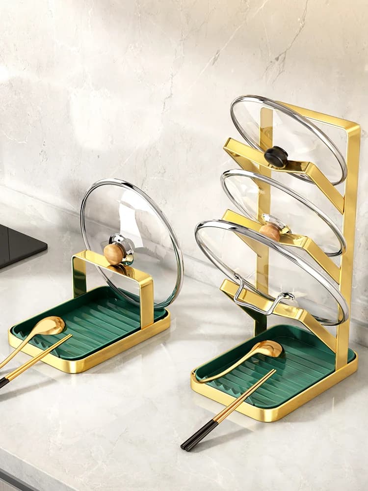 Kitchen Wall-Mounted Pot Lid Holder Cutting Board Stand Utensil Rack No-Drilling Required Cooking Tool Organizer for Home Use