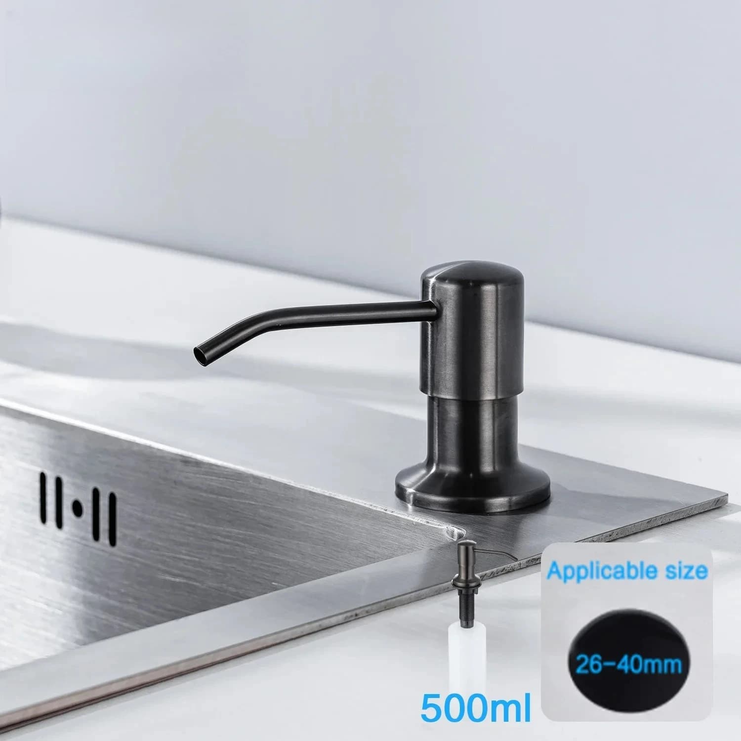 Dispenser di sapone per lavello in acciaio inossidabile 304 da cucina da 500 ml, bottiglia di detersivo per piatti, lavabo circolare, scatola di sapone per le mani
