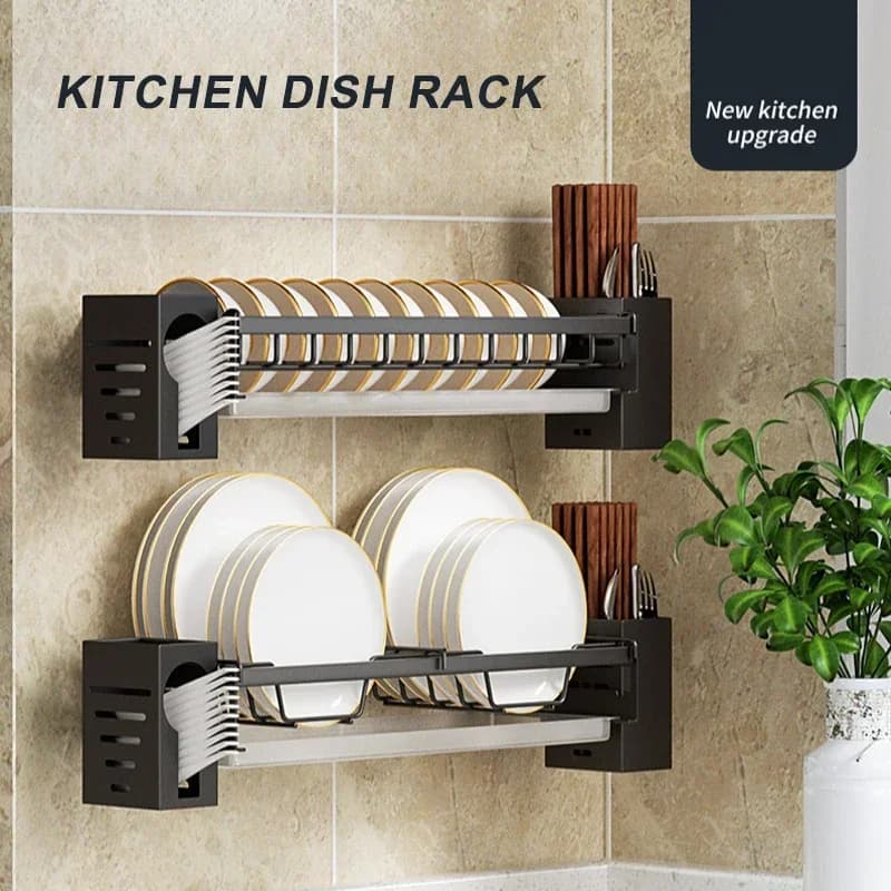 Punch Free Piatto Rack Organizzatore di stoccaggio da cucina Mensola per asciugatura a parete Scarico Bacchette Cucchiaio Porta stoviglie Supporto