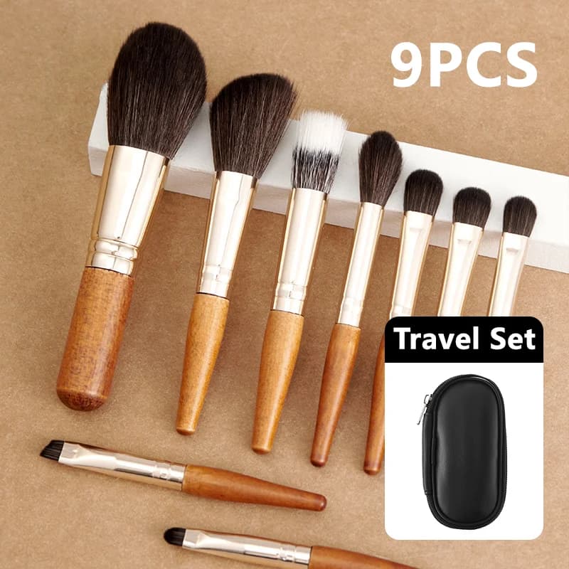 Set di 9 Mini Pennelli per Trucco, Kit Portatile da Viaggio per Cosmetici, Pennelli per Ombretto, Fondotinta e Cipria, Strumenti di Bellezza