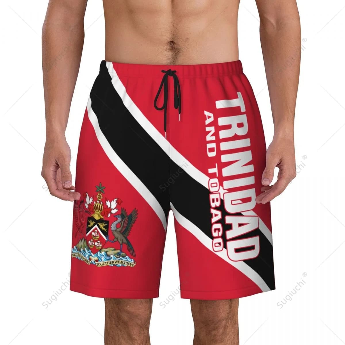 Pantaloni da spiaggia con bandiera di Trinidad e Tobago da uomo pantaloncini da surf ragazzi calcio ciclismo costumi da bagno in esecuzione poliestere