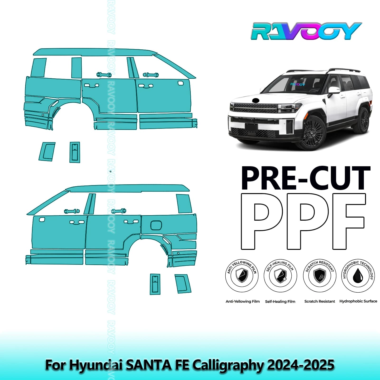 For Hyundai SANTA FE Calligraphy 2024-2025 8.5mil Clear Matte Pre-Cut PPF Door & A/B Pillar Kit TPU Paint Protection Film Set