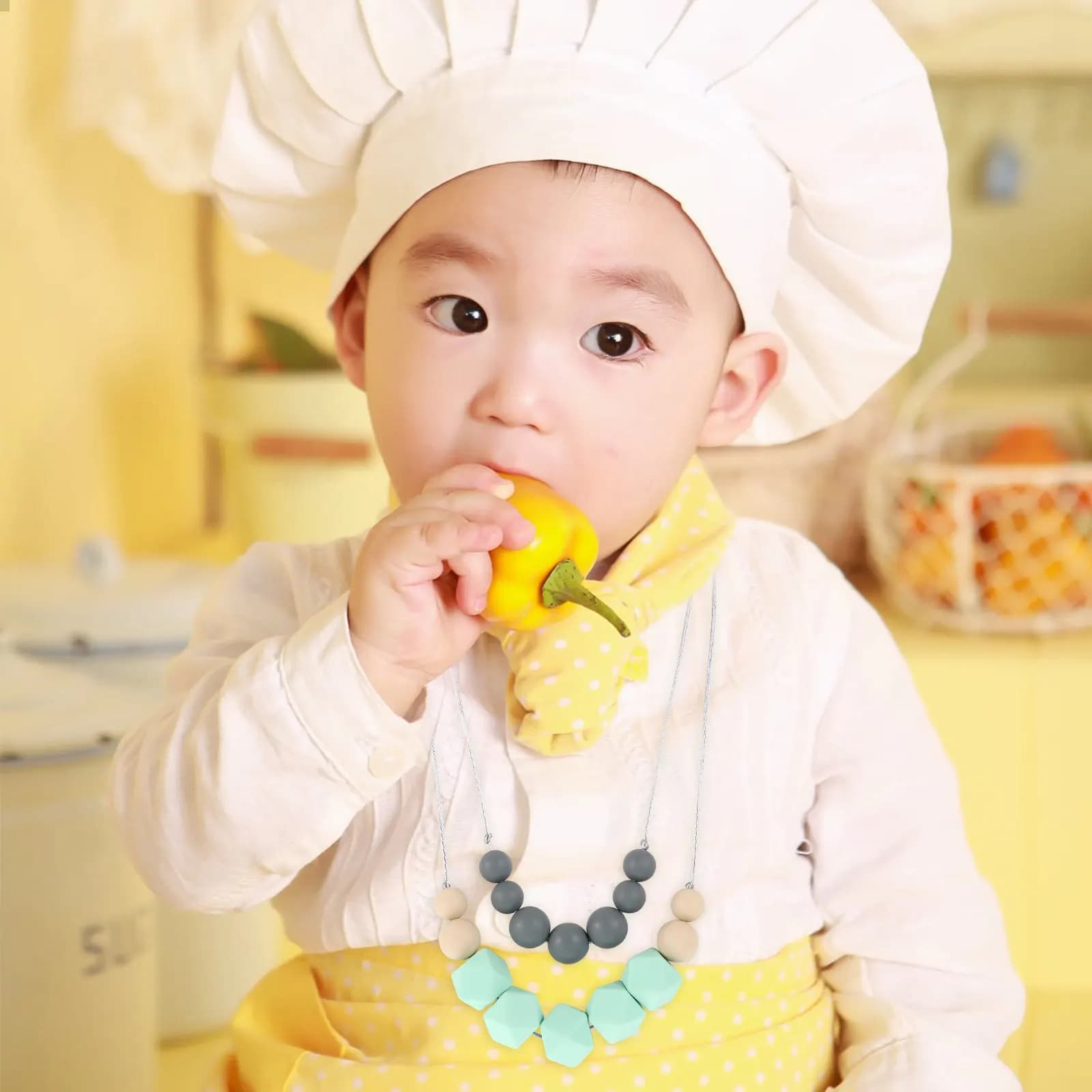 1pc Silicone Teether Necklace Colorful Baby Molar Relief Chew Infant Teething Training Chain, Pain Soother, Baby Shower Gift