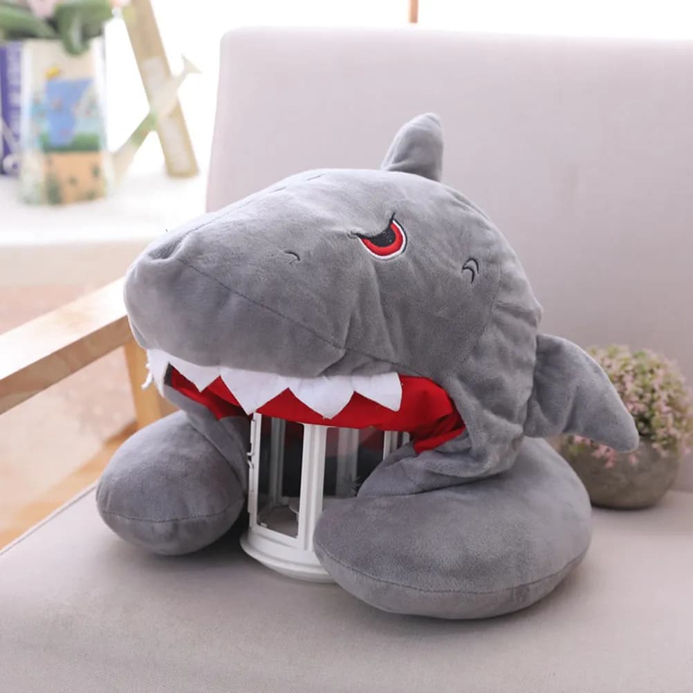 Cuscino da Viaggio a Forma di Squalo con Cappuccio - Supporto per il Collo Confortevole per Lunghi Viaggi, Casa, Ufficio e Relax