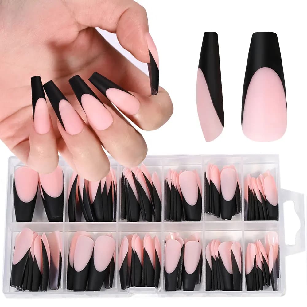 120PC nail tips in black opaque French gel long barrel print on nails 12 sizes artificial tips natural pre-duration nail supplies